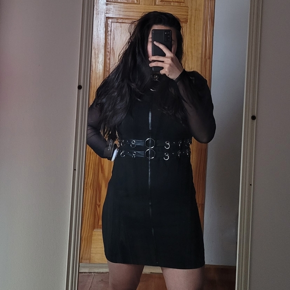 Restyle goth gothic emo chain choker full zip up mesh long sleeve dress - Picture 4 of 4